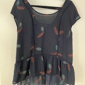 DR2 Dark Blue Blouse with Colorful Embroidery